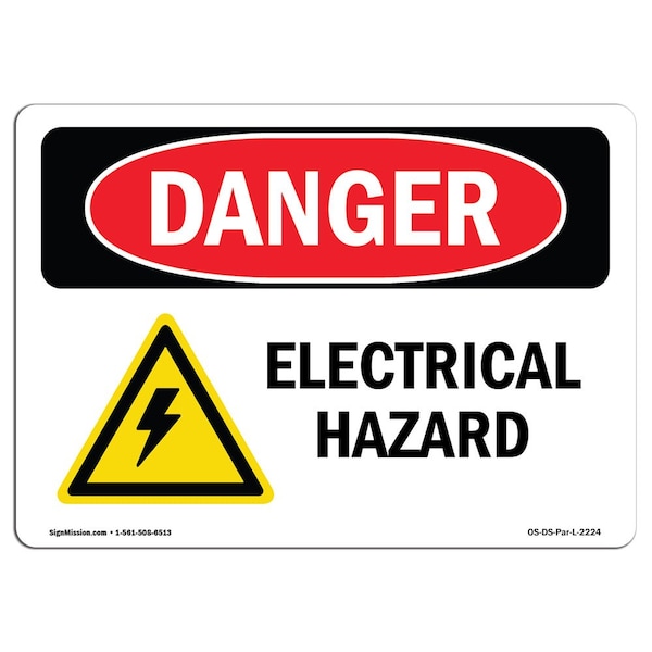 Safety Sign, OSHA Danger, 3.5" Height, 5" Width, Electrical Hazard, Landscape, 10PK
